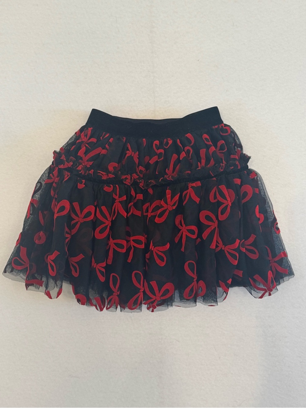 Black Tulle Skirt with Red Bow Appliqué